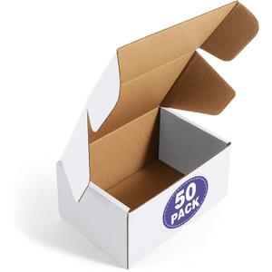 Eupako 6x4x3 Small Shipping Boxes 50 Pack - White Cardboard Box Mailers, Corrugated Mailing Boxes for Packaging Small Business