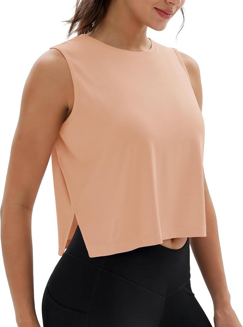 MAGCOMSEN Tank Tops for Women Crop Workout Sleeveless Tank Loose Fit Gym Yoga Muscle Top with Side Slits (XXL)