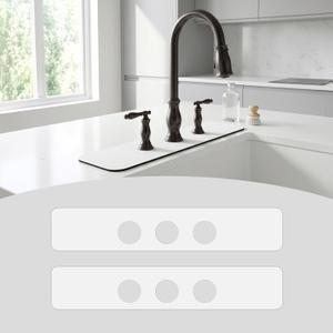 2PCS Faucet Mat for Bathroom Sink 3 Holes: 24Lx4.5W White Splash Guard Fits 8 Inch Widespread Farmhouse Vintage Bridge Kitchen Vanity Faucet - Customizable Counter Protector for Irregular Sink