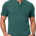 JMIERR Men's Casual Henley Shirts Short Sleeve Basic Button Muscle Longline T-Shirt Gym Workout Athletic Tee (Green, L)