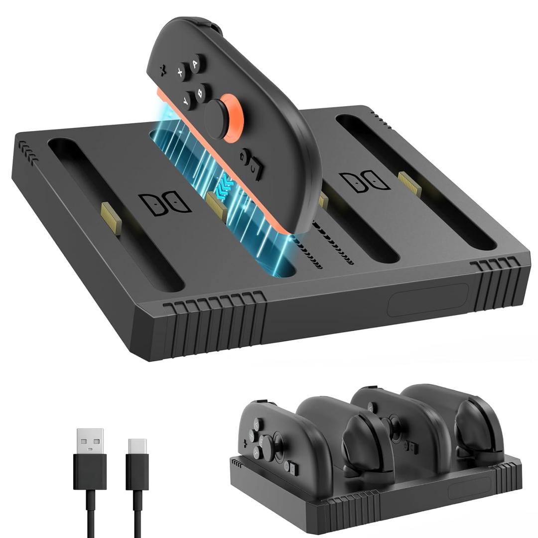 Charging Dock for Nintendo Switch 2 Joy-Con Controllers-4 in 1 Fast Charger Station, OmniCharge Design, LED Indicators & Overcharge Protection (Black)