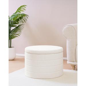 B FSOBEIIALEO Ottoman with Stroage, Round Sherpa Storage Ottoman Stool, Boucle Foot Rest22 x 22"x15.75" (White)