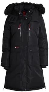 CANADA WEATHER GEAR Women's Winter Coat - Long-Length Parka Jacket with Removable Faux-Fur Trim on Hood, Size Large, Black/ Black