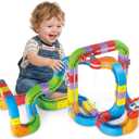 Electric Train Sets Racer Track, 121 PCS DIY Cubes Anti-Gravity Klick Rail 3D Infinity Track, STEM Traffic Blocks Trainset Gifts Toys for 3+ Years Old Kids(2 Trains + 67 Tracks + 52 Others)