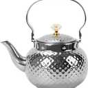 2L Hammered Tea Kettle, Stainless Steel Tea/Coffee Pot Loose Leaf Teapot for Tea, Milk, Coffee, 2L Teapot with Strainer Stovetop Tea Kettle, Outdoor Travel Supplies, Gift For Tea (Silver 2L)