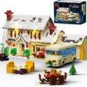 Christmas House Village Building Blocks Set with Light, Snow Cabin and Camper Holiday Scene Model Kit, Winter Vacation Building Toy Gift for Adults, 2098pcs