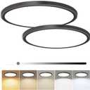 2 Pack 12 Inch Dimmable LED Flush Mount Ceiling Light Fixture 28W 3200LM 5 Color Temperature in One Super Slim Round Ceiling Lamp Low Profile Ceiling Lights for Living Bedroom Kitchen Laundry Black