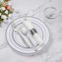 Goodluck 100 Pack Pre Rolled Silver Plastic Silverware, Wrapped Plastic Cutlery Set with Napkin Include 100 Forks, 100 Knives, 100 Spoons and 100 Napkins, Disposable Silverware for Party, Wedding