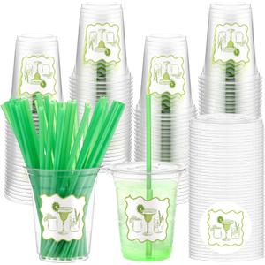 Honeydak 100 Pcs Margs and Matrimony Cups Bulk 12oz Plastic Margarita Bachelorette Party Cups with Lids Straws Cute Martini Pattern Cup Tumbler for Bachelorette Party Wedding Bridal Shower(Classic)