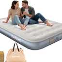 KASIMO Queen Air Mattress with Built-in Battery Powered Removable Pump, Blow Up Mattress Inflatable AirBed with Soft Suede Surface,Air Bed for Home Guests Camping