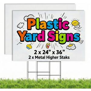 2 Pack 24 x 36 Inch Blank Yard Signs, Large Poster Board with Metal Stakes, Yard Sale Sign for Outside, Corrugated Plastic Board for Garage Sale, Garage Sale, Estate sale, Wedding, Parking - White