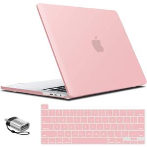 IBENZER Compatible with MacBook Pro 16 Inch Case A2141 Release 2020 2019, Hard Shell Case with Keyboard Cover & Type C Adapter for Old Version Mac Pro 16, Rose Quartz, T16RQ+1TC