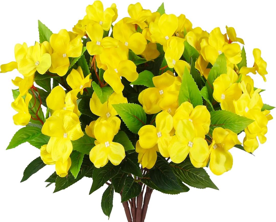 4 Pcs Artificial Impatiens Flowers for Outdoors Silk Impatiens Flowers Bouquet Yellow Fake Plants UV Resistant Faux Impatiens for Outdoor Planters Spring Summer Porch Patio Window Balcony