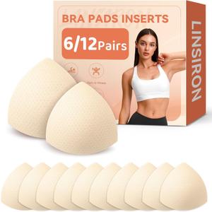 2 x Bra Pads Inserts,Removable Sports Bra Inserts,6 Pairs (Beige)