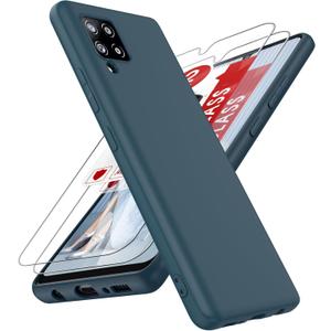 LeYi for Galaxy A42 5G Case, Samsung A42 5G Phone Case with 2 Pack Tempered Glass Screen Protector for Women Men, Liquid Silicone Slim Silky-Soft Protective Case Cover for Samsung Galaxy A42 5G, Blue