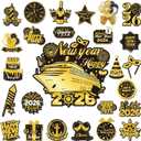 26PCS New Year Cruise Door Magnet Black Gold New Year Refrigerator Magnets Happy New Year 2026 Cruise Metal Door Decoration Fridge Garage Magnetic Stickers for Holiday Ship Carnival Cabin Party Decor