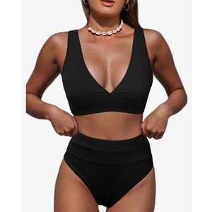 Hilinker Women's Leopard Bikini Swimsuits V Neck High Waisted 2 Piece Bathing Suits, Small