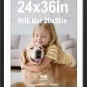 Wisesun 24x36 Black Poster Frame - Wood Frame with Plexiglass, Displays 20x30 with Mat or 24 x 36 Picture, for Any Wall - Hang Horizontal or Vertical, 1 Pack