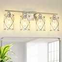 4-Light Brushed Nickel Bathroom Light Fixtures, 29 Inch Modern Bathroom Vanity Lighting Fixtures Over Mirror with Clear Glass and Metal Cage Wall Sconce Lights for Bath, E26, CH9176BN-4W