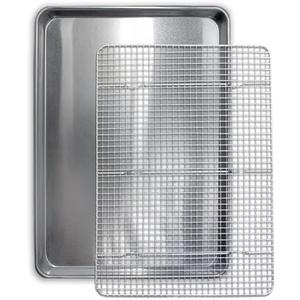 Commercial Quality Cookie Sheet and Rack - Aluminum Half Sheet Baking Pan and Stainless Steel Cooling Rack Set 13x18 Rust & Warp Resistant, Heavy Duty