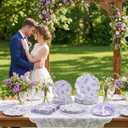 150 Pcs Floral Plates and Napkins, Light Purple and White Floral Tea Party Supplies Include Hydrangea Flower Gingham Plates Napkins for Garden Party, Bridal Baby Shower, Spring Party