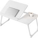 Laptop Desk for Bed, Adjustable Laptops Stand with 5 Adjustable Angles, Portable Lap Tray Table with Cup Holder, Laptop Bed Desk Tray for Eating Working Writing Reading (White)