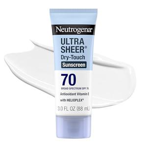 Neutrogena Ultra Sheer Dry Touch Sunscreen Lotion SPF 70 Broad Spectrum UVA UVB Protection Lightweight Water Resistant up to 80 Minutes Oil PABA Oxybenzone Free, 3 fl oz EXP 2028/08