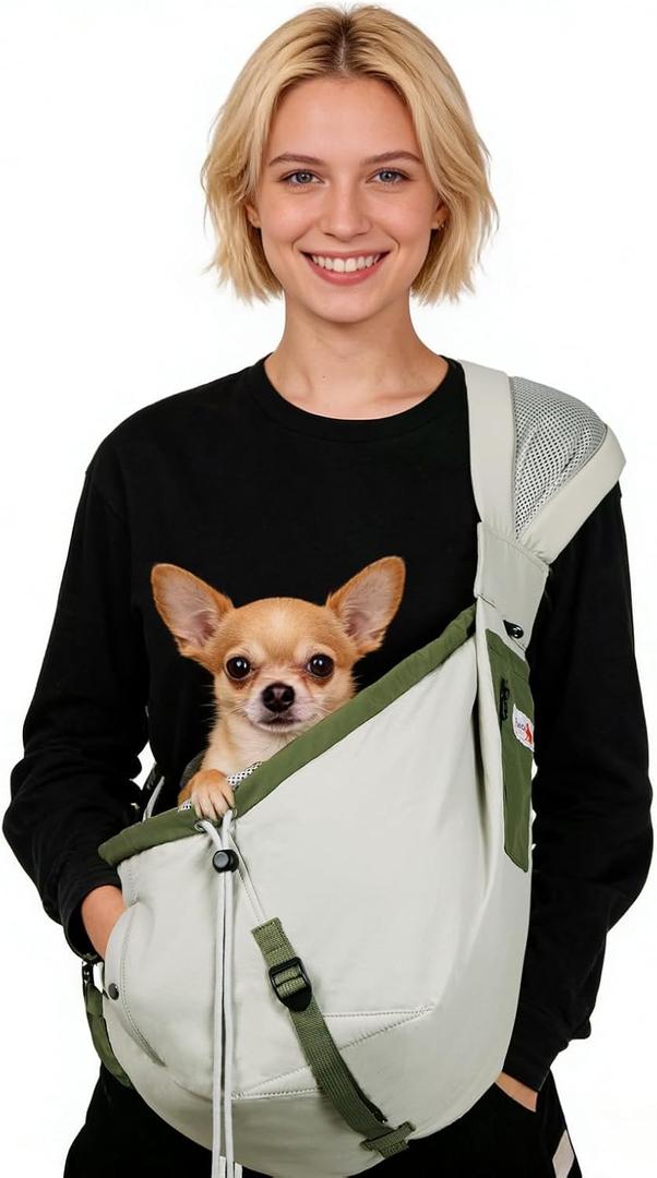 Dog Carrier Sling,Dog Carriers for Small Dogs & Cats Up to 20 lbs,Puppy Carrying Backpack Pet Purse with Pockets,Adjustable Shoulder Strap,Hands Free for Travel (Army-Green)