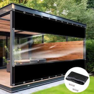 8'H x 10'W Vinyl Curtains for Patio 19 oz Outdoor Clear Panel Curtain Vinyl Patio Enclosure with Grommets Waterproof UV Resistant Vinyl Tarp for Outdoors Indoors Porch Gazebos (Black)