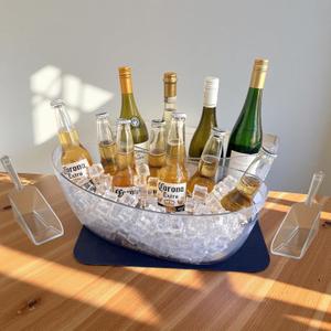 5.5L 16.7x6.4x7.3in Small Ice Bucket 2PCS with Drying Mat & Scoops for Parties, Mimosa Bar Supplies Beverage Tubs for Champagne Beer, Drink Cooler/Holder Food Grade Boat Shape