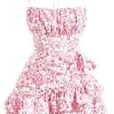 Narecte Summer Dresses for Women,Tie Halter Mini Dress,Floral Print Short Dress,Ruffle Trim Casual Dresses (X-Large, Pink)