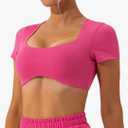 Scoop Neck Sexy Sports Bra for Women Padded Low Cut Low Impact Workout Fitness Bra U Back Curved Sculpt Bra, M