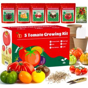 5 Tomato & Tomatillo Garden Seeds Variety Pack - Non-GMO Heirloom Tomato & Tomatillo Seeds with Planting Tools, All-in-One Growing Kit for Christmas Gift & Indoor Home Gardening