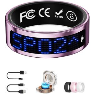 UniJethro Smart Ring for Women & Men with Display, Health Ring with Heart Rate, Sleep Monitor, IP68 Waterproof Fitness Ring, Fitness Tracker Ring, No APP Fee for iPhone and Android (Pink, 8#)