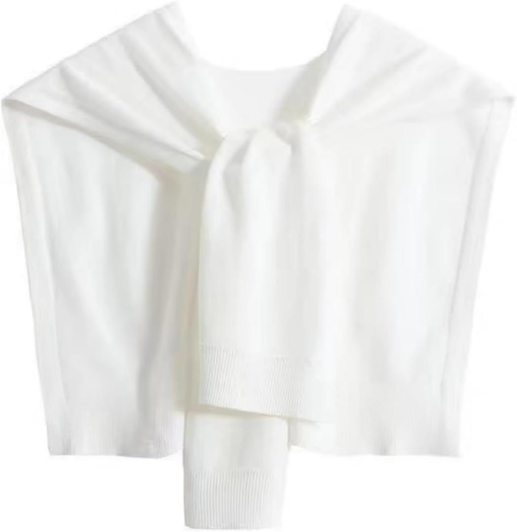 Sweater Shawl Wraps for Women Sweater Knitted Knotted Shawls Travel Casual Scarf Cape Shoulder Tops Fashion Wrap (White)