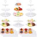 12-Pack Dessert Table Display Set, 6 Cupcake Stands and 6 Dessert Trays, Plastic Dessert Display Stands and Cake Stand, Treat Table Displays Set for Wedding, Baby Shower, Tea Party (White)