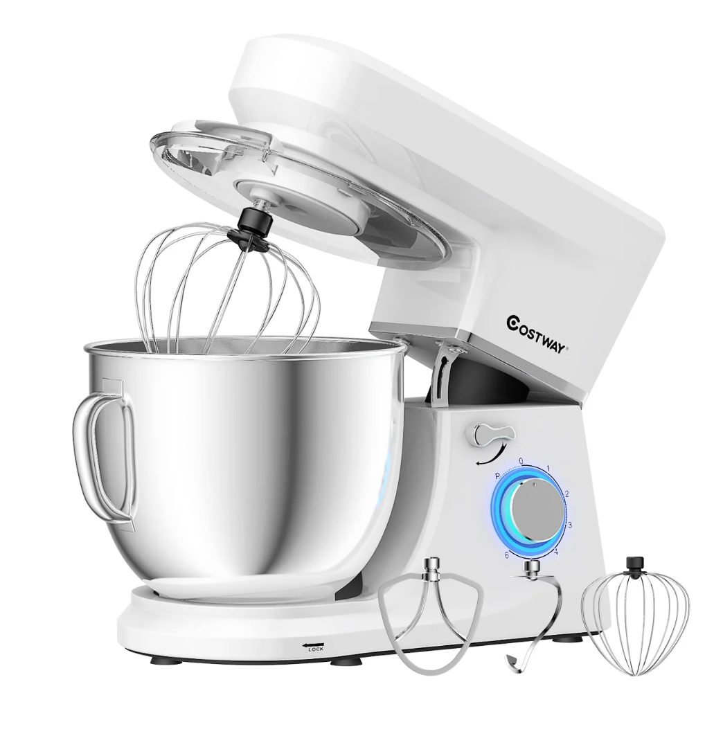 Tilt-Head 7.5 qt Stand Mixer, White with Dough Hook, Whisk, Beater