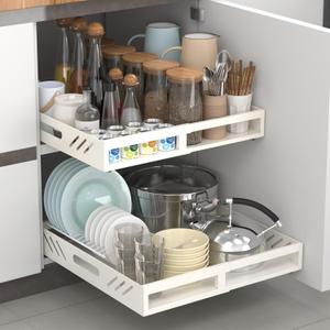 Expandable Pull Out Cabinet Organizer, (11.8"-18.9") Adjustable Slide out Drawer Organizer for Kitchen Cabinets, Roll Out Shelf Storage with Adhesive Nano Film for Kitchen Cabinet Organization (11.8"Wx21"D)