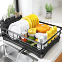 SNTD Dish Drying Rack for Kitchen Counter - Large Dish Rack with Drainboard, Rustproof Dish Drainer with Utensil Holder for Sink, Black
