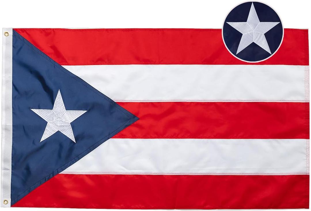 Puerto Rico Flag 3X5 Ft Outdoor, Double Sided Puerto Rican Flag with Embroidered Star, Heavy Duty Puerto Rico Flags with 2 Brass Grommets