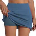 Sarin Mathews Women's Skort 95% Cotton Mini Tennis Skirt with Built-in Shorts and Pockets for Golf Pickleball Running DenimBlue XL (Blue, XL)