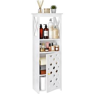 BYFU Slim Bathroom Storage Cabinet, Small Bathroom Floor Cabinet Freestanding Organizer with Door and Open Shelf for Kitchen Living Room Narrow Space (31.5" H x 9.8" W x 7.9" D)