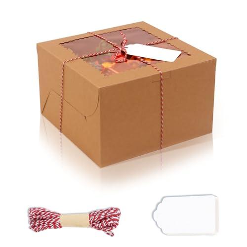 DOYIDE 20Pcs 8 Inch Cake Boxes with Window, 8x8x5 Inches Brown Bakery Boxes, Cake Carrier Container for Pastries, Pie, Cookies, Chocolates, Cupcakes, Birthday Party, Wedding