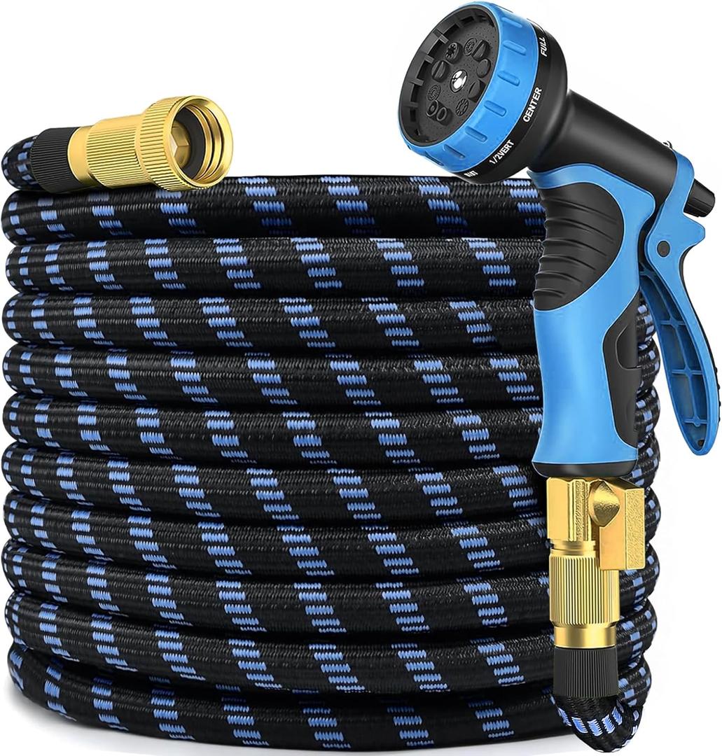 Garden Hose 50 ft, 2025 New Flexible Water Hose 50ft With 10-Pattern Spray Nozzle, Lightweight Hose Pipe, Durable, Kink-Free, Leak-Proof Solid Brass Fittings, Black & Blue Garden Hose 50 ft, 2025 New Flexible Water Hose 50ft With 10-Pattern Spray Nozzle, Lightweight Hose Pipe, Durable, Kink-Free, Leak-Proof Solid Brass Fittings, Black & Blue