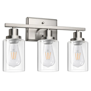 Ascher Bathroom Vanity Light Fixtures, 3 Light Wall Sconces Lighting with Clear Glass Shade, Brushed Nickel Wall Lights for Mirror, Kitchen, Living Room, Gallery, E26 Base (Bulbs Not Included)