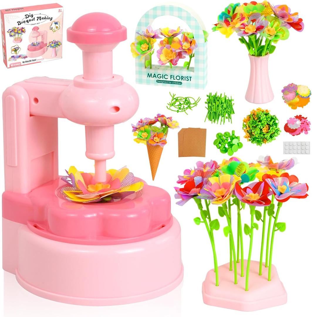 PIGETALE Fabric Flower Bouquets Toys for Girls 3 4 5 6 7 8 9 10 Years Old, DIY Arts & Crafts Kit for Kids Ages 4-8, Educational Preschool Learning Gardening Toys for Toddlers Christmas Birthday Gifts