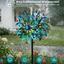 Solar Wind Spinners Outdoor H63xW13 Metal Kinetic Garden Spinner with Crackle Glass Ball & Built-in Solar Panel Peacock-Style Yard Wind Sculpture with LED Light