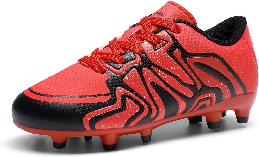 DREAM PAIRS Boys Girls Soccer Cleats Youth Firm Groud Baseball Cleats Sport Athletic Outdoor Trainning Football Shoes for Little/Big Kid (Red), Size: 12