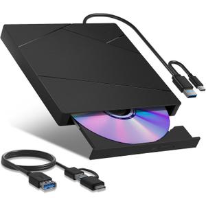 Wbacon External Blu-ray Drive, External Blueray/DVD Drive for PC External Bluray Burner with Extension Data Cable USB 3.0 Type-C Compatible with Windows/MacOS/Linux Laptop Desktop