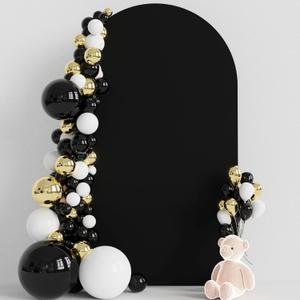 Wokceer Wedding Arch Cover 8FT Spandex Fitted Wedding Arch Stand Covers Round Top Chiara Arch Backdrop Cover for Birthday Party Ceremony Banquet Decoration Black